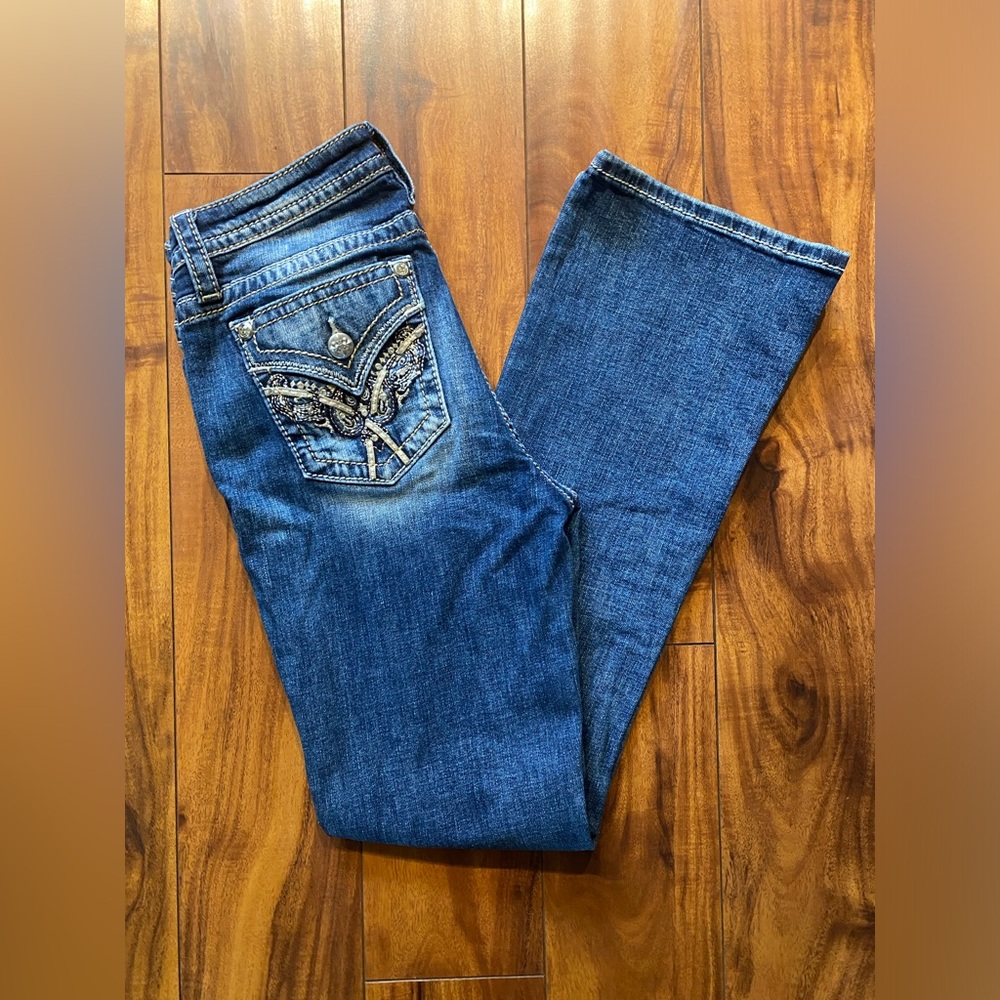 Women's Blue Jeans with Embellished Pockets